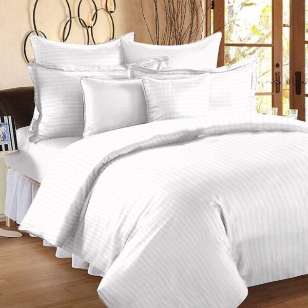 Loom & Tiles White Bedsheet Satin Strip Fabric Jumbo Size (108" x 108") with 2 Pillow Covers (18" x 28")